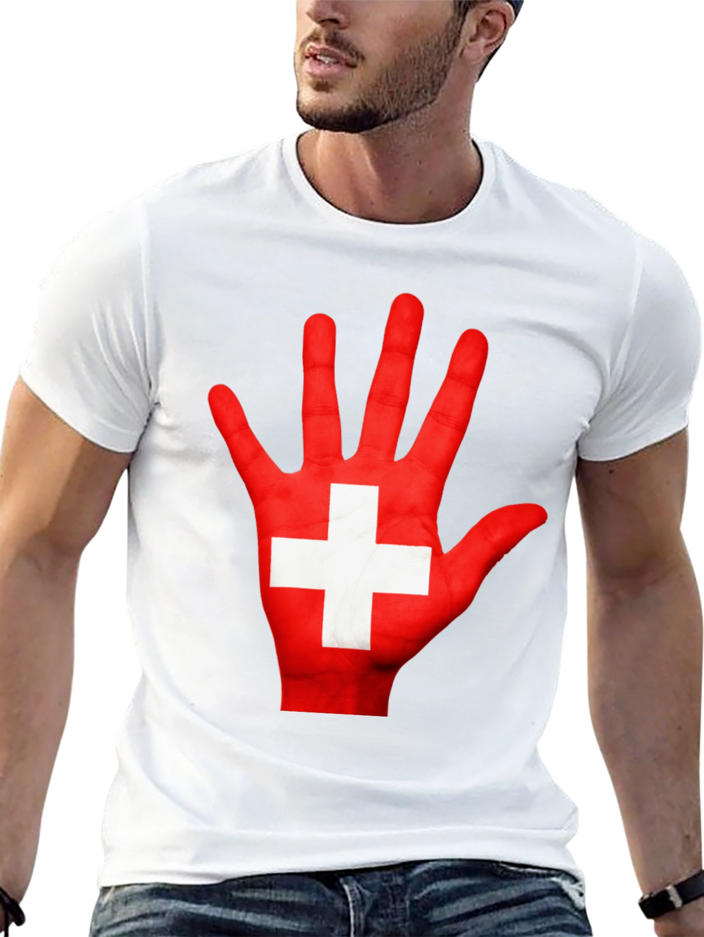 Swiss Flag Hand Print Graphic T-Shirt