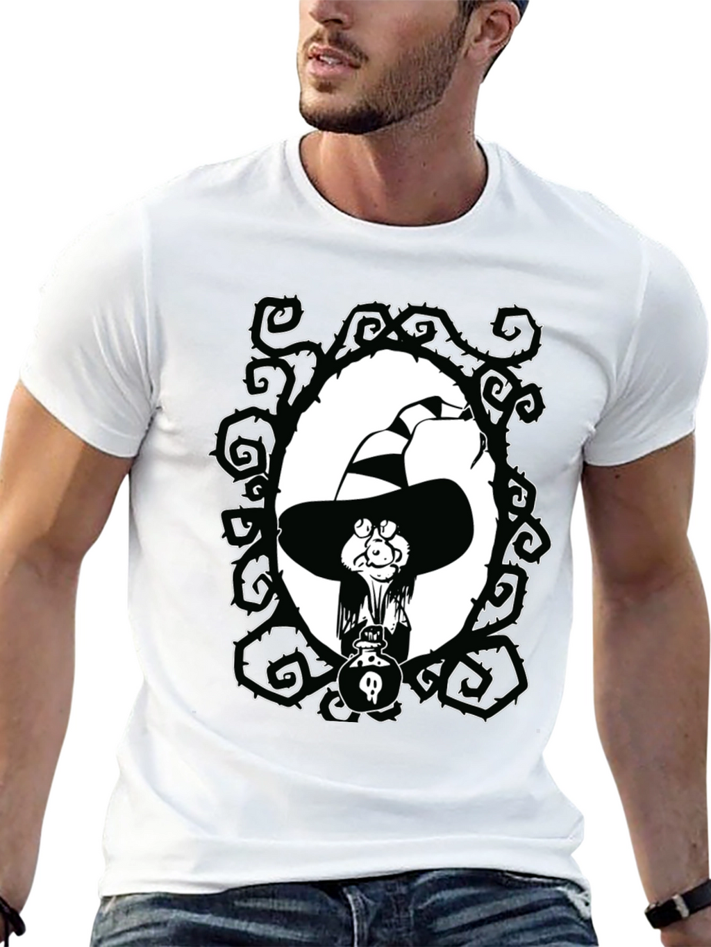Witch Cartoon Graphic Black T-Shirt