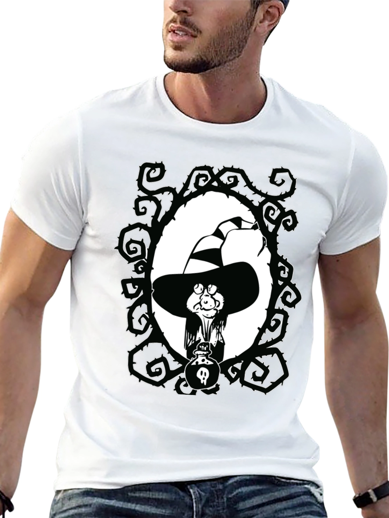 Witch Cartoon Graphic Black T-Shirt