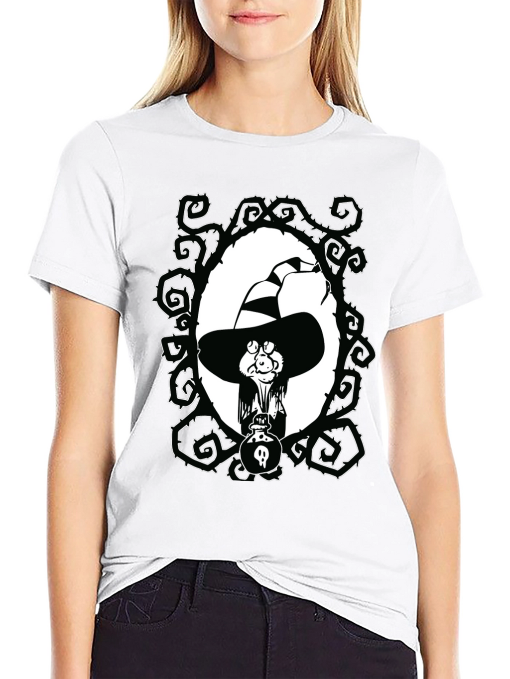 Witch Cartoon Graphic Black T-Shirt