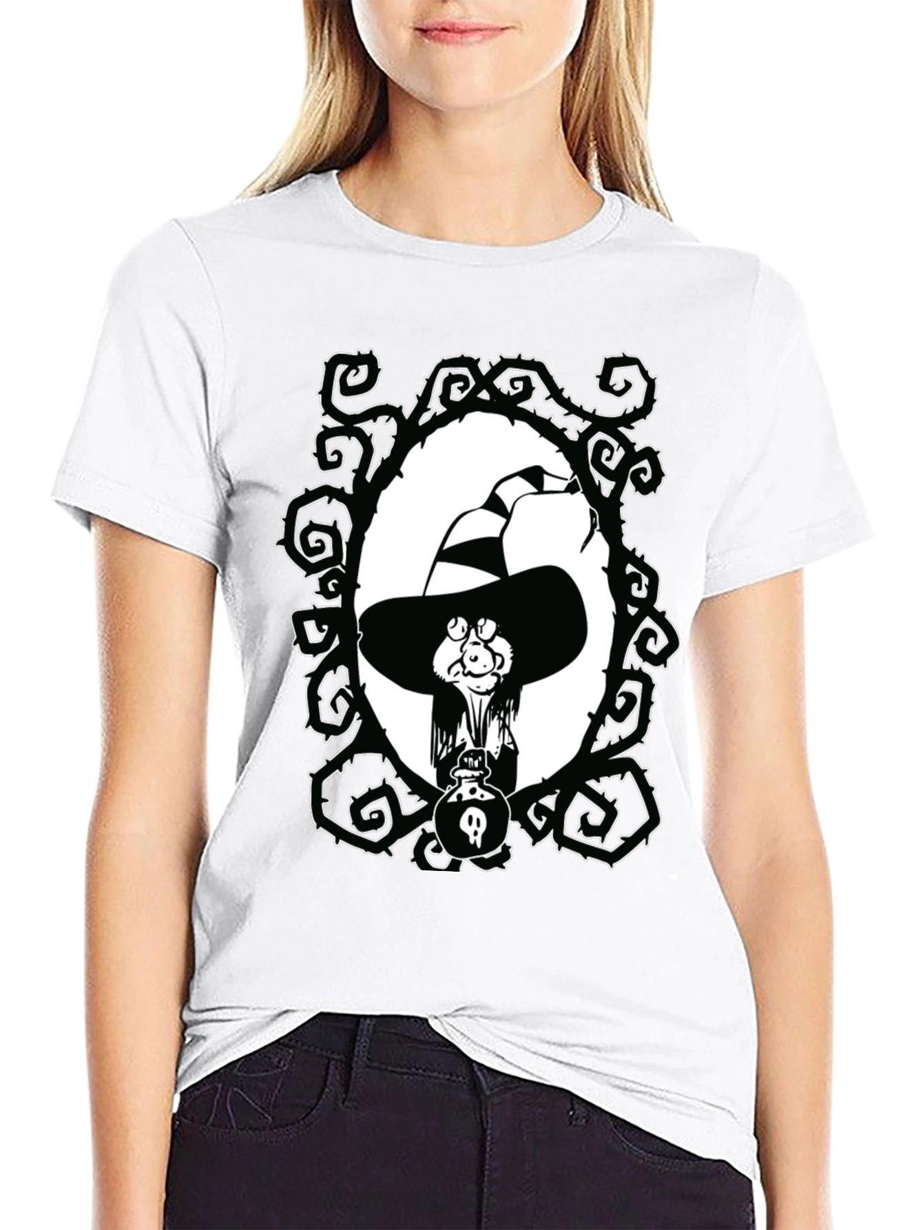 Witch Cartoon Graphic Black T-Shirt