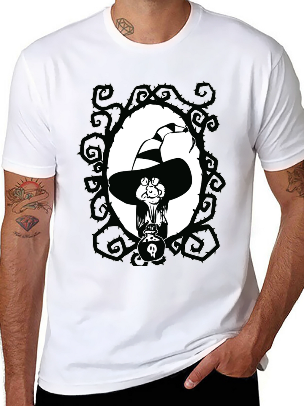 Witch Cartoon Graphic Black T-Shirt