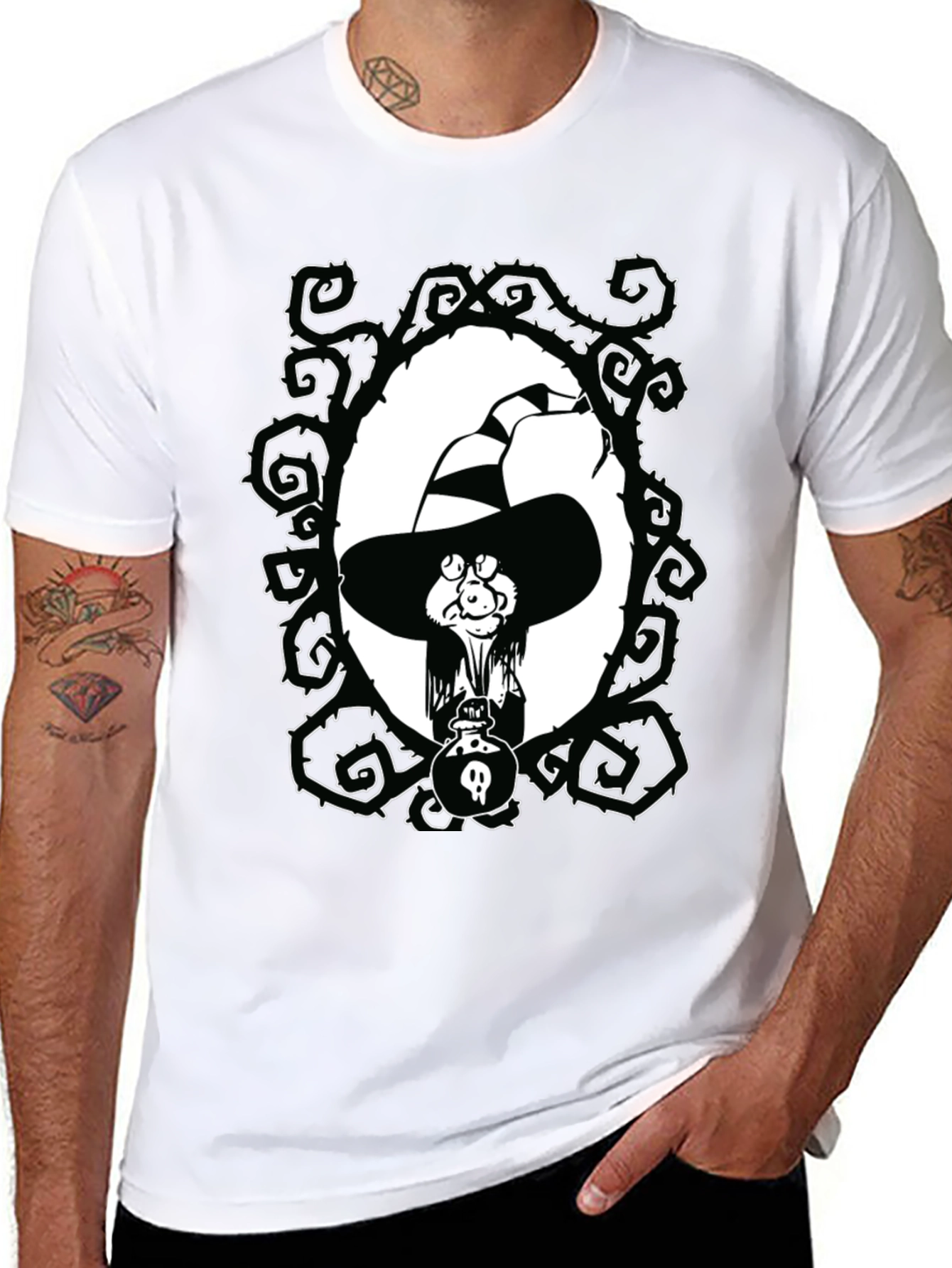 Witch Cartoon Graphic Black T-Shirt