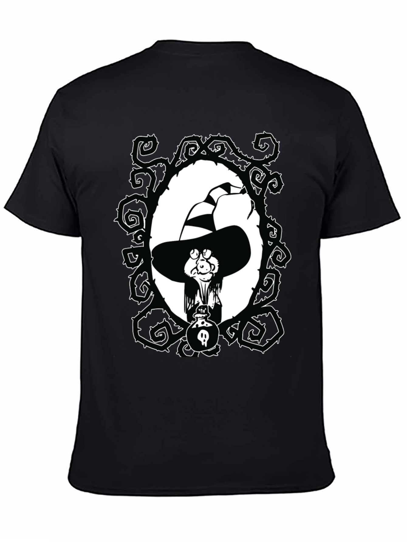 Witch Cartoon Graphic Black T-Shirt