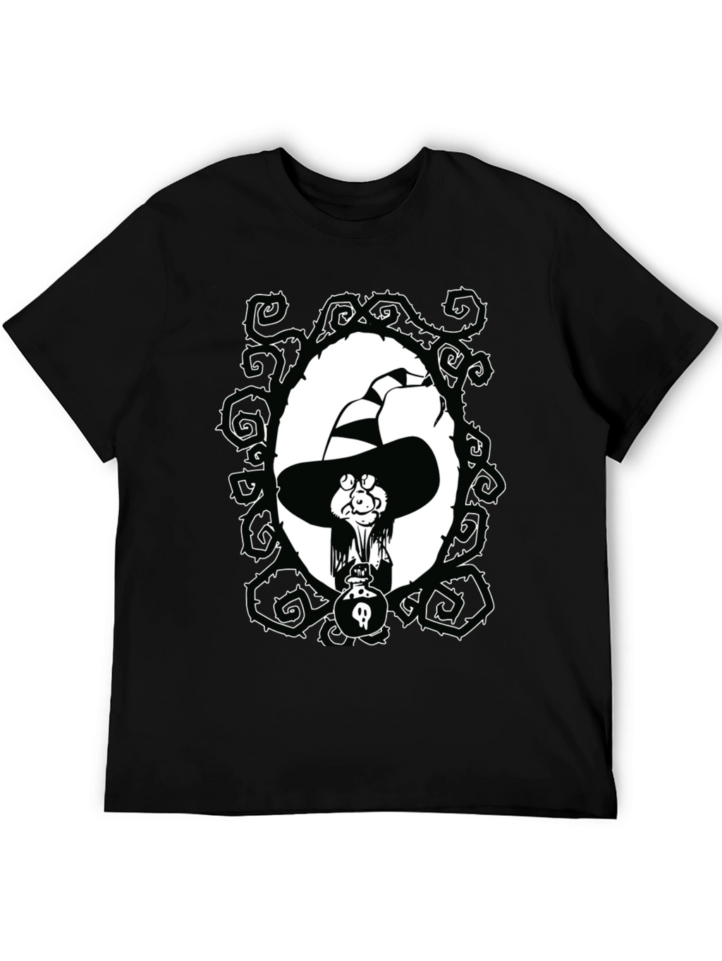Witch Cartoon Graphic Black T-Shirt