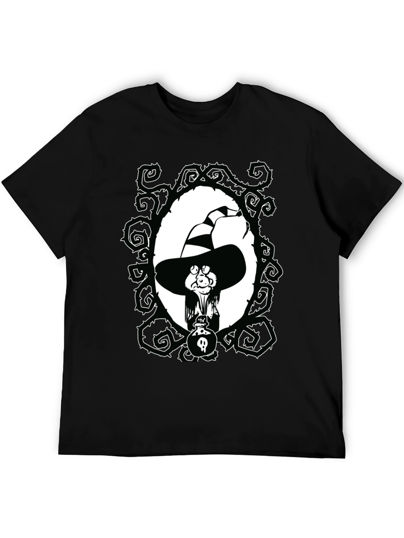 Witch Cartoon Graphic Black T-Shirt