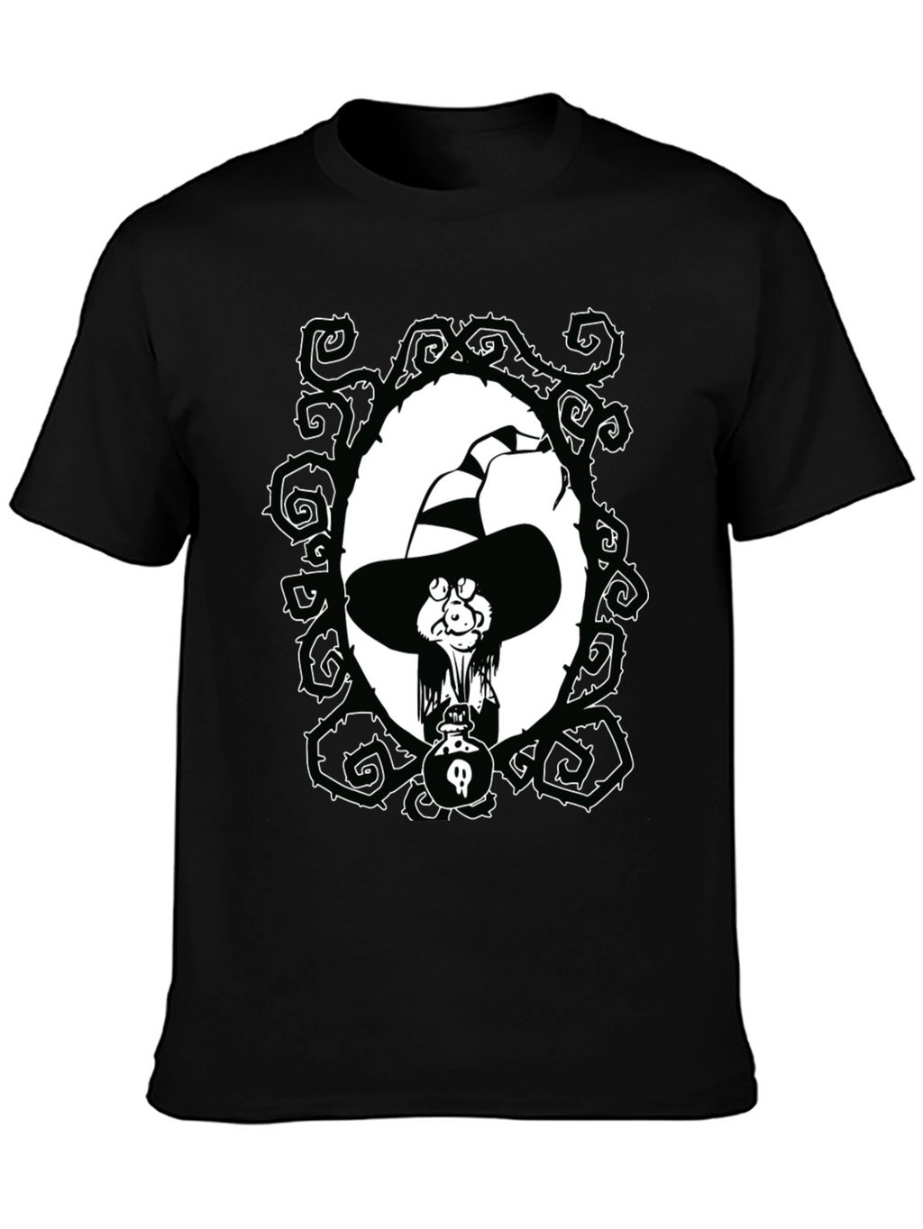 Witch Cartoon Graphic Black T-Shirt