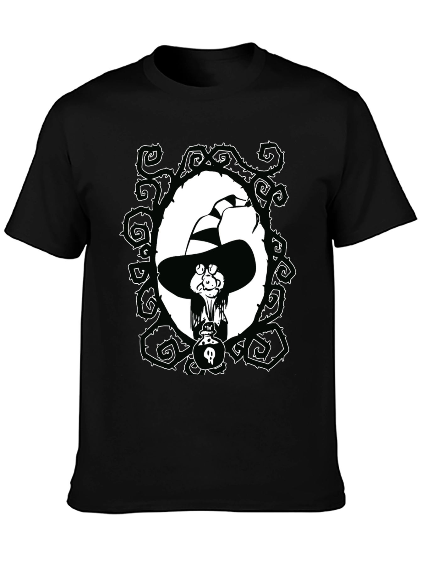 Witch Cartoon Graphic Black T-Shirt