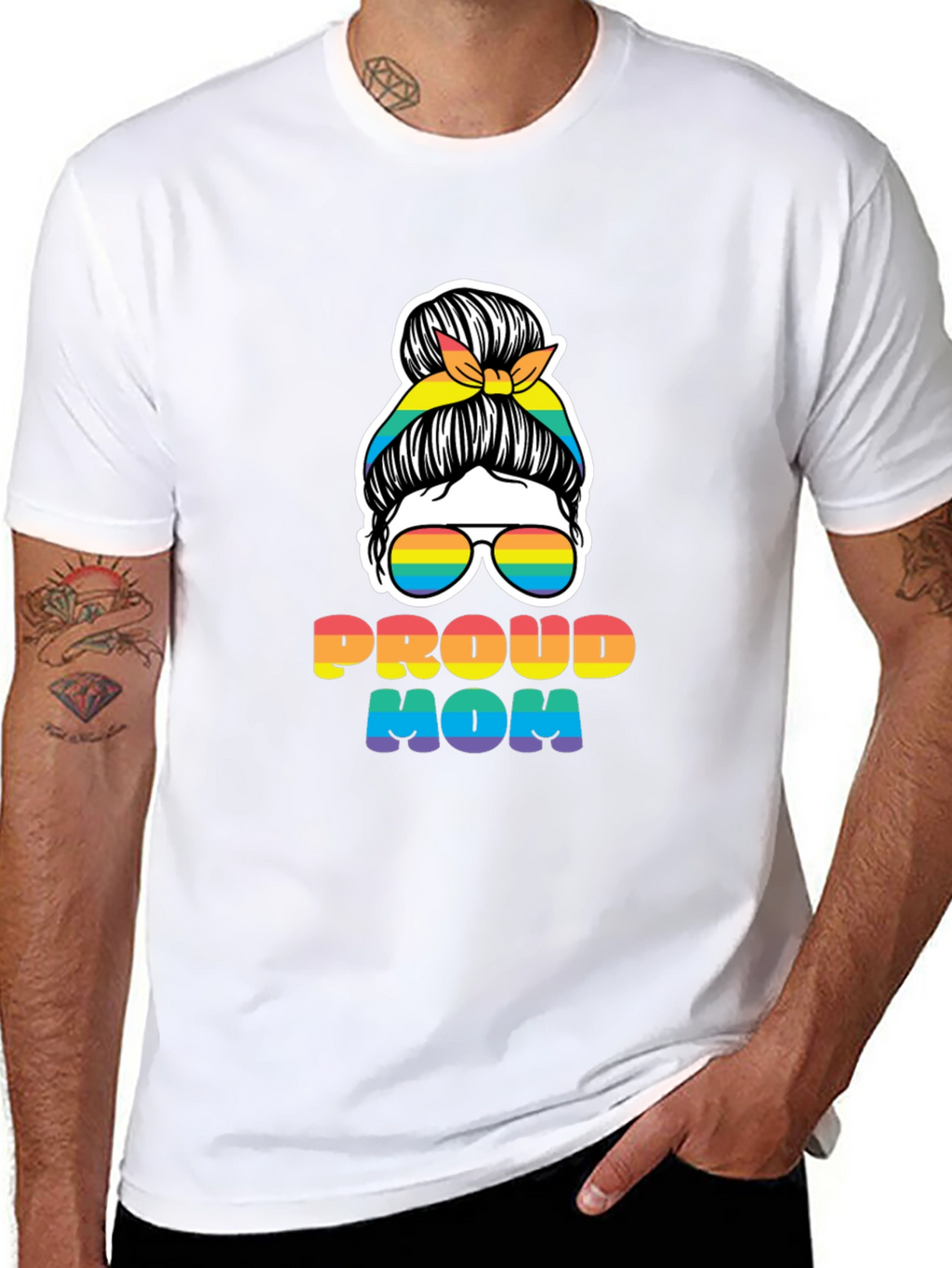Proud Mom Rainbow Messy Bun T-Shirt