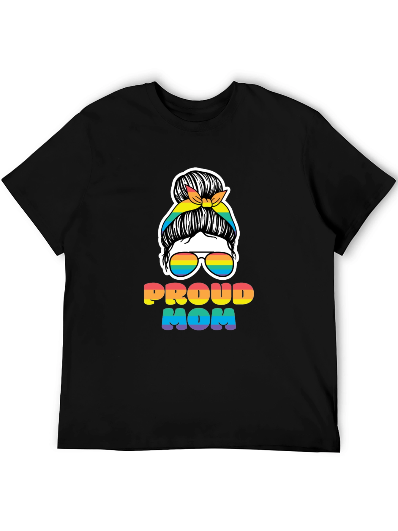 Proud Mom Rainbow Messy Bun T-Shirt