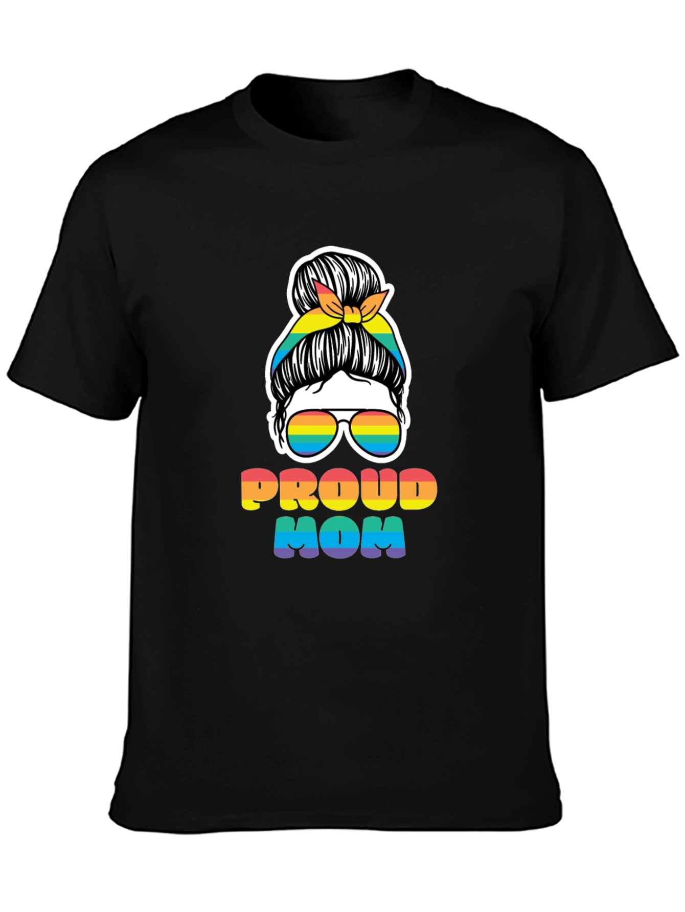 Proud Mom Rainbow Messy Bun T-Shirt