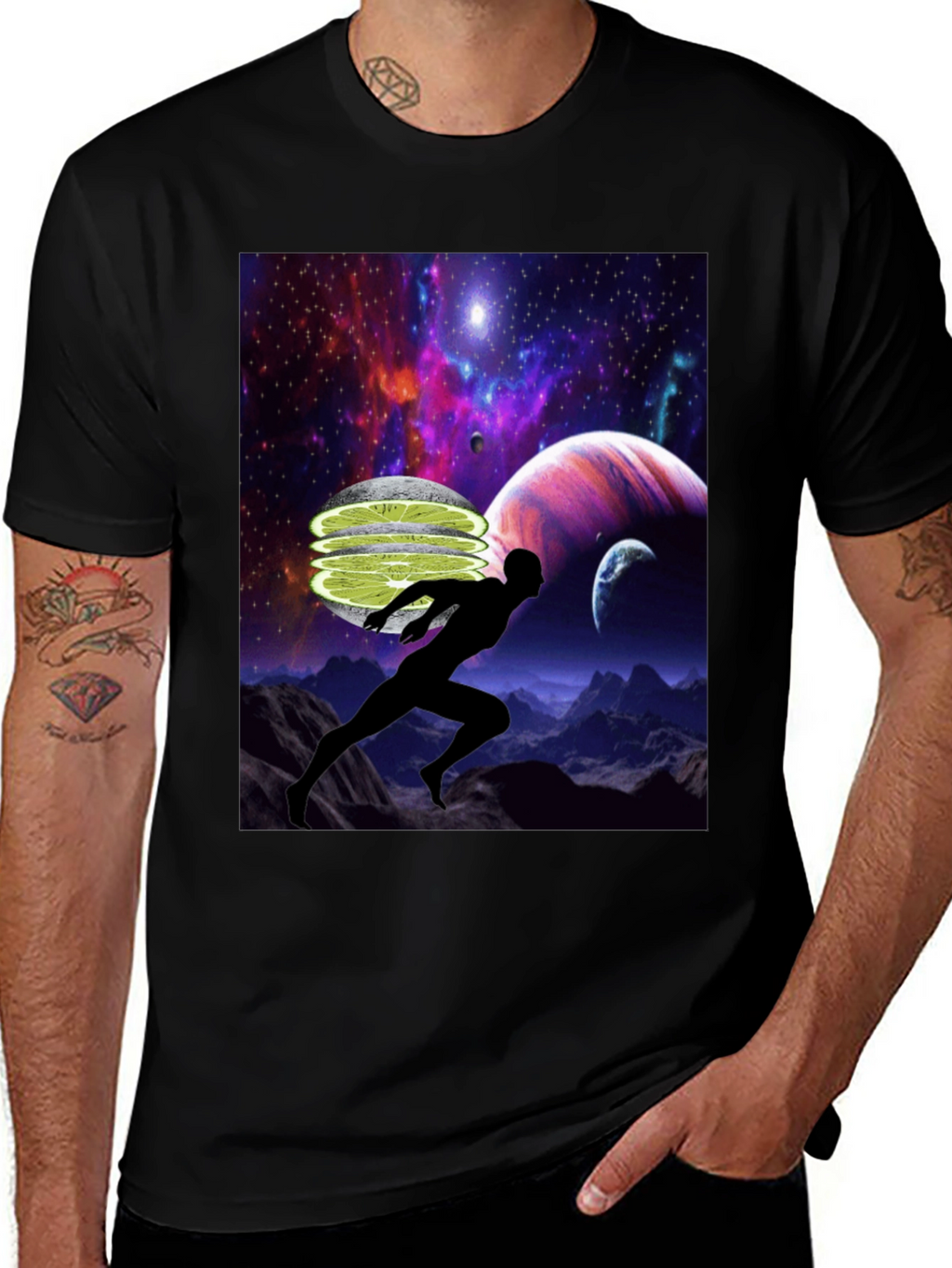 Cosmic Runner Graphic T-Shirt - Black
