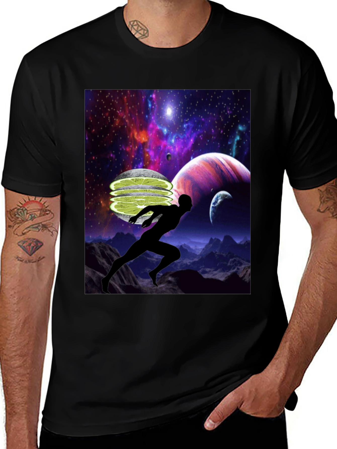 Cosmic Runner Graphic T-Shirt - Black