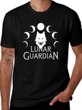 Lunar Guardian Wolf T-Shirt - Moon Phase Design