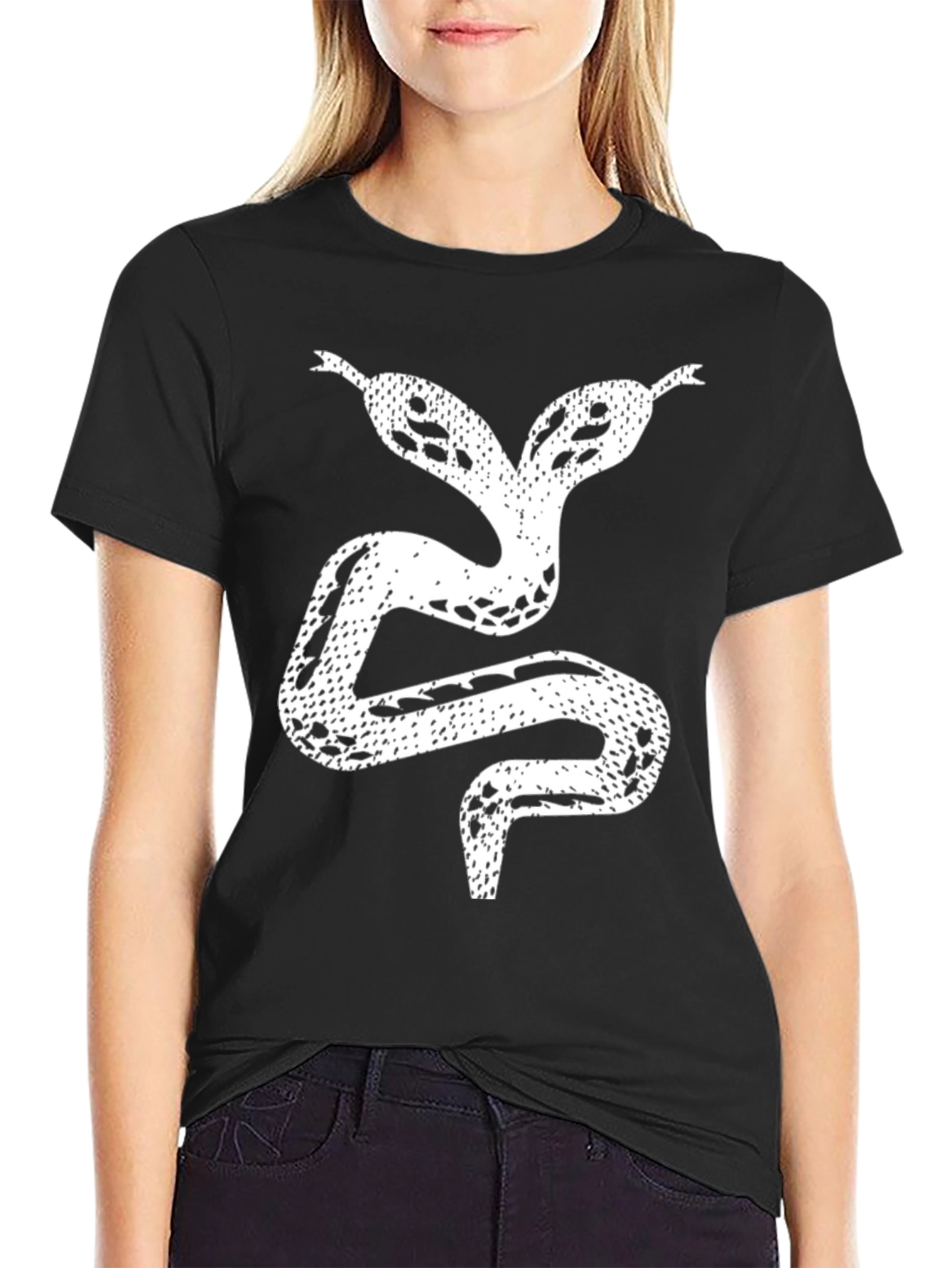 Two-Headed Snake Graphic Tee - Black Cotton T-Shirt