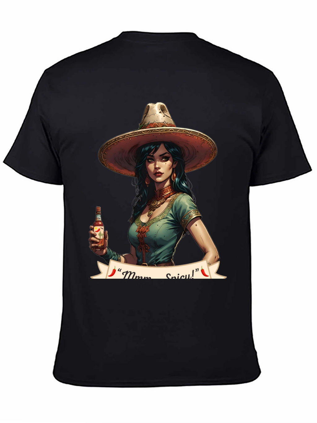 Spicy Senorita Graphic Tee - Black Cotton T-Shirt