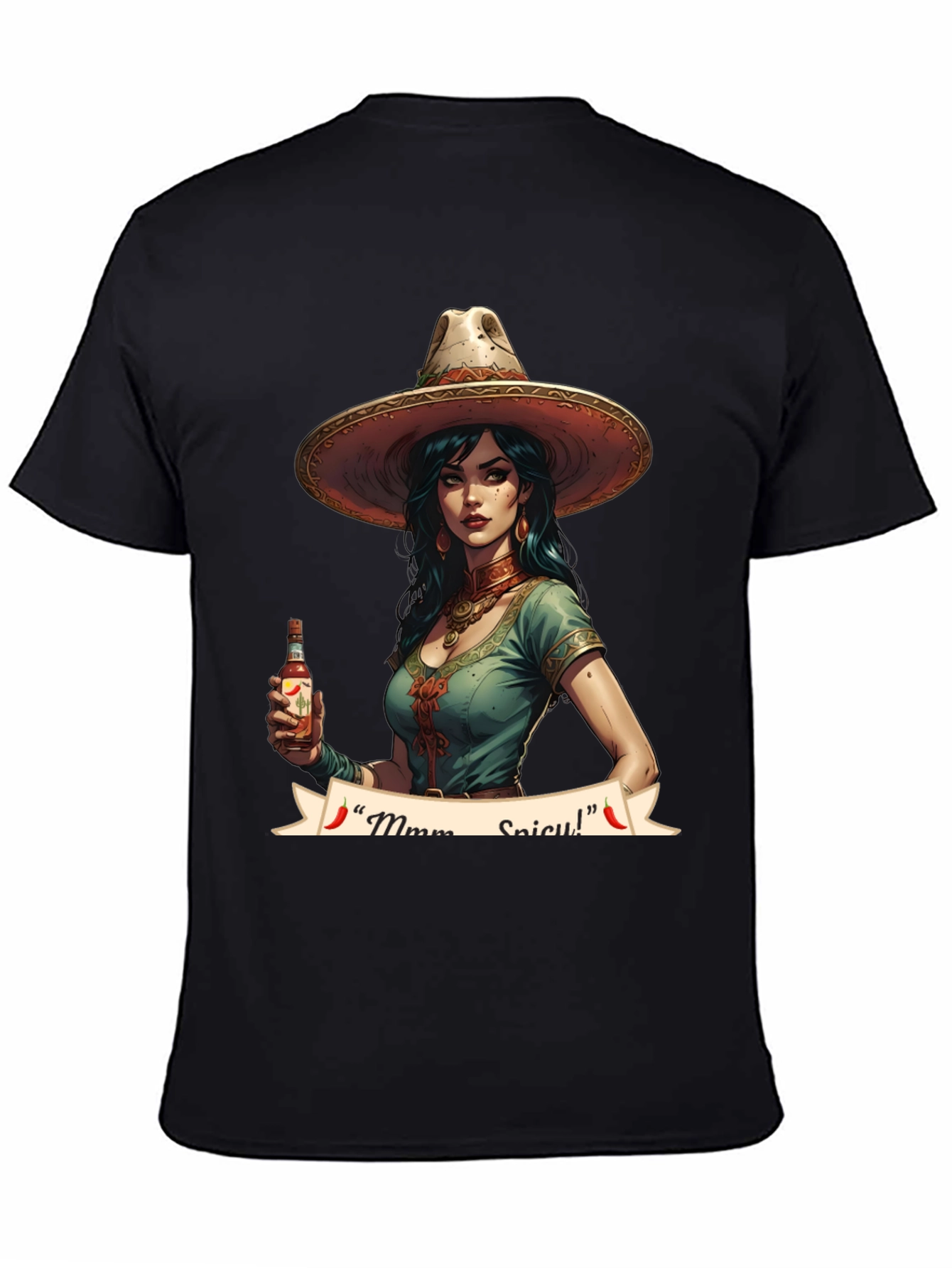 Spicy Senorita Graphic Tee - Black Cotton T-Shirt
