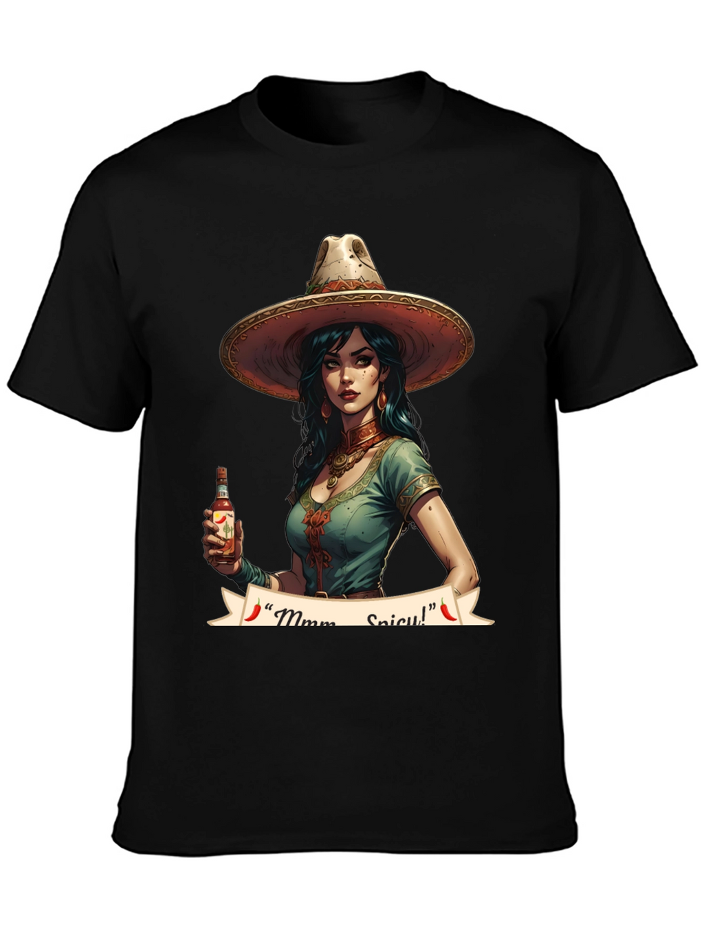 Spicy Senorita Graphic Tee - Black Cotton T-Shirt
