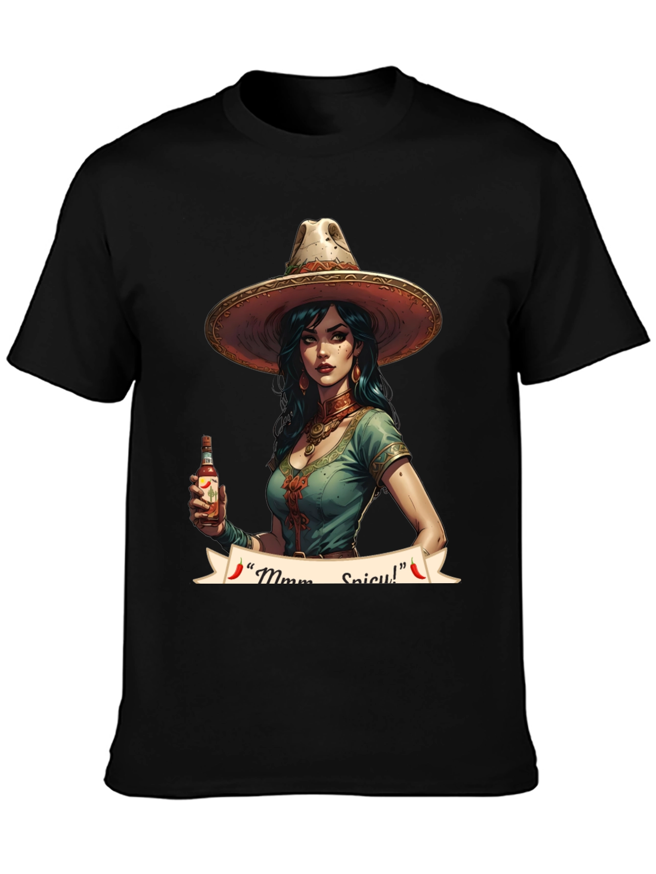 Spicy Senorita Graphic Tee - Black Cotton T-Shirt