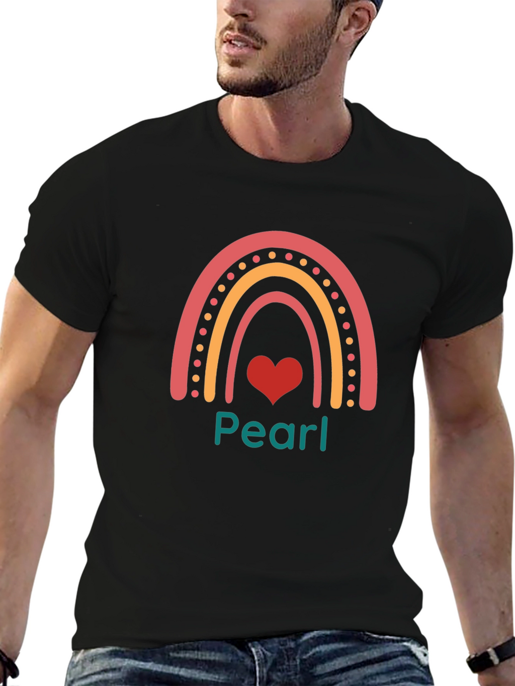 Pearl Rainbow Heart Black T-Shirt