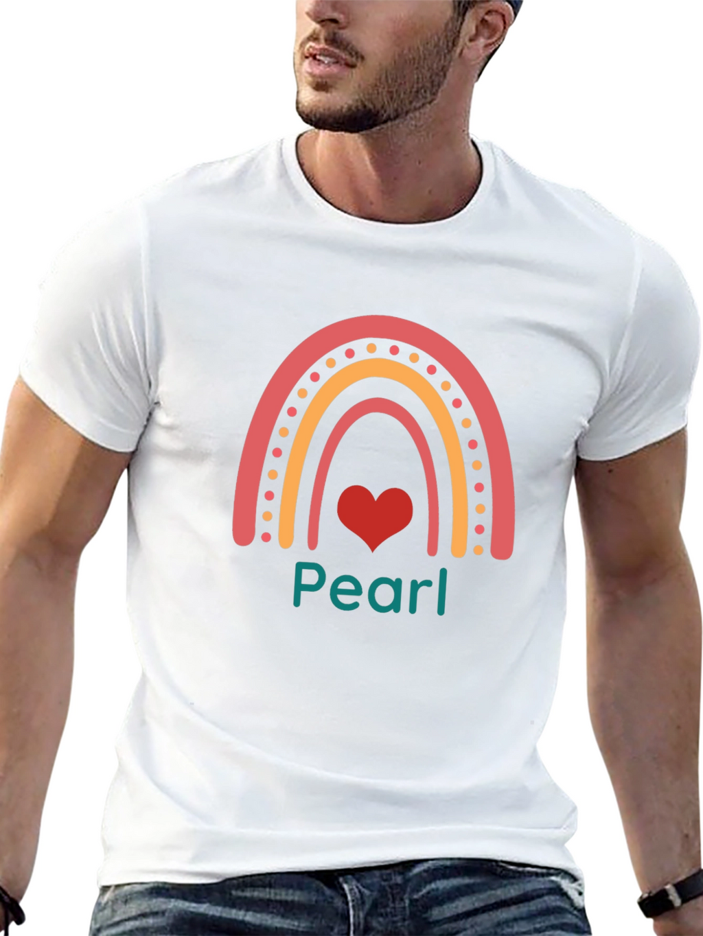 Pearl Rainbow Heart Black T-Shirt
