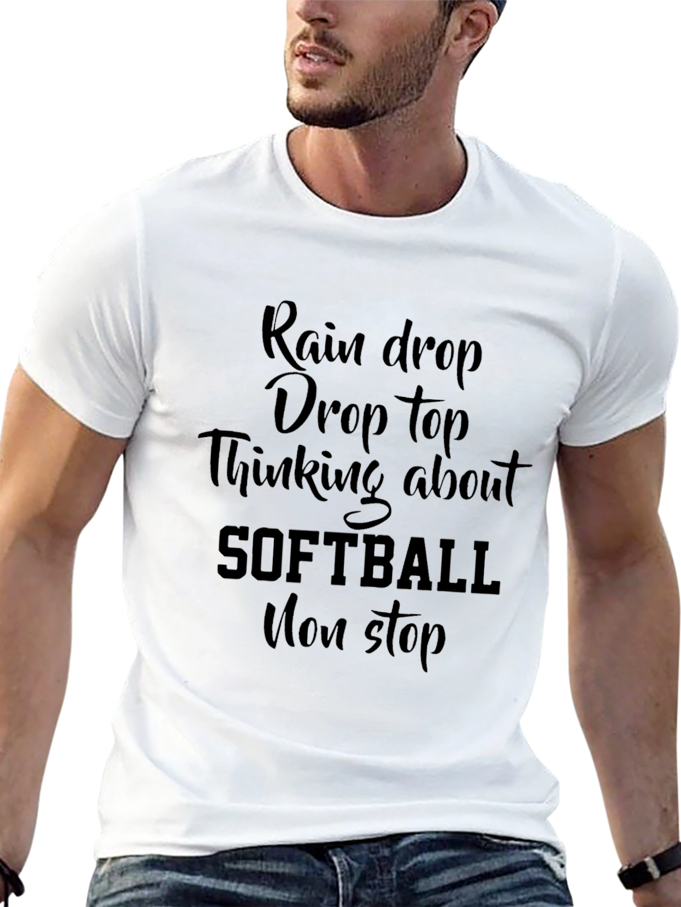 Rain Drop Softball Graphic Tee - Black Cotton T-Shirt