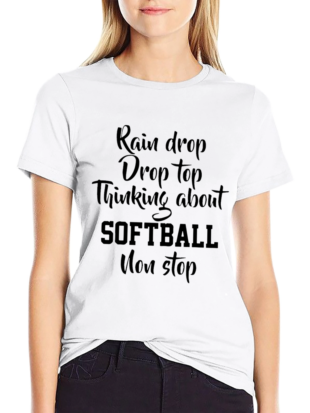 Rain Drop Softball Graphic Tee - Black Cotton T-Shirt
