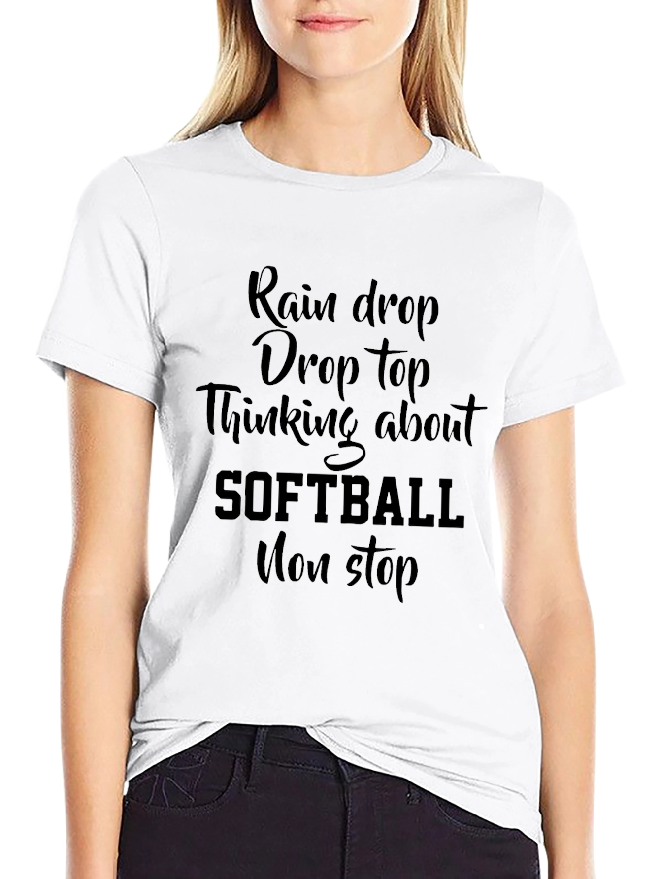 Rain Drop Softball Graphic Tee - Black Cotton T-Shirt