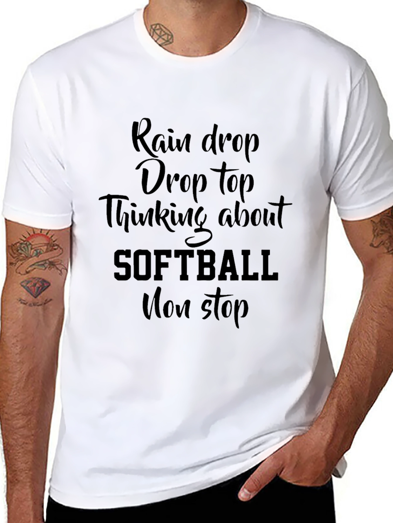 Rain Drop Softball Graphic Tee - Black Cotton T-Shirt