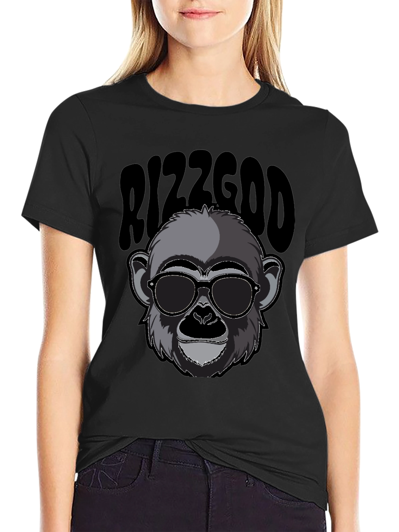 Rizzgod Monkey Graphic Black T-Shirt