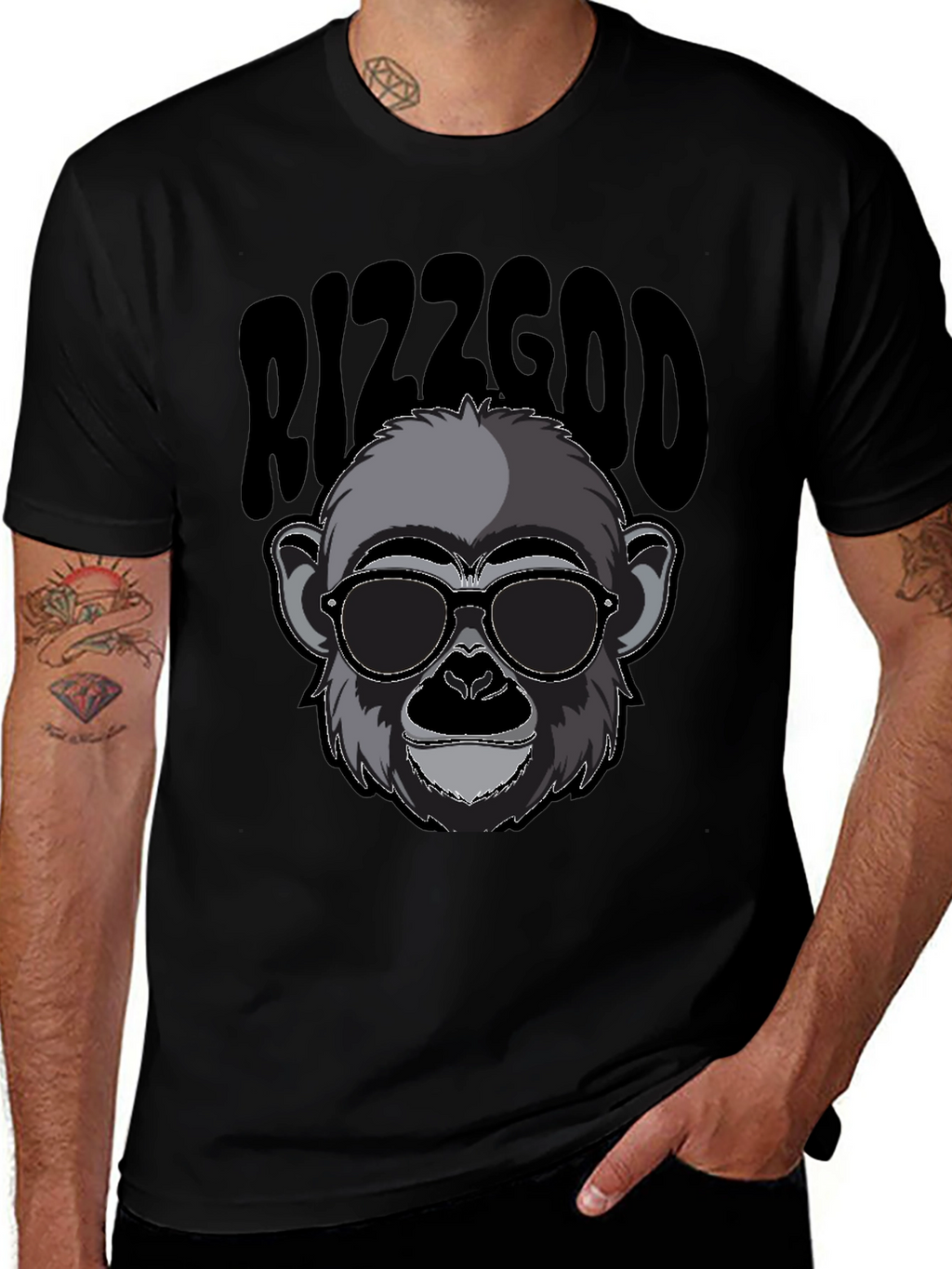 Rizzgod Monkey Graphic Black T-Shirt