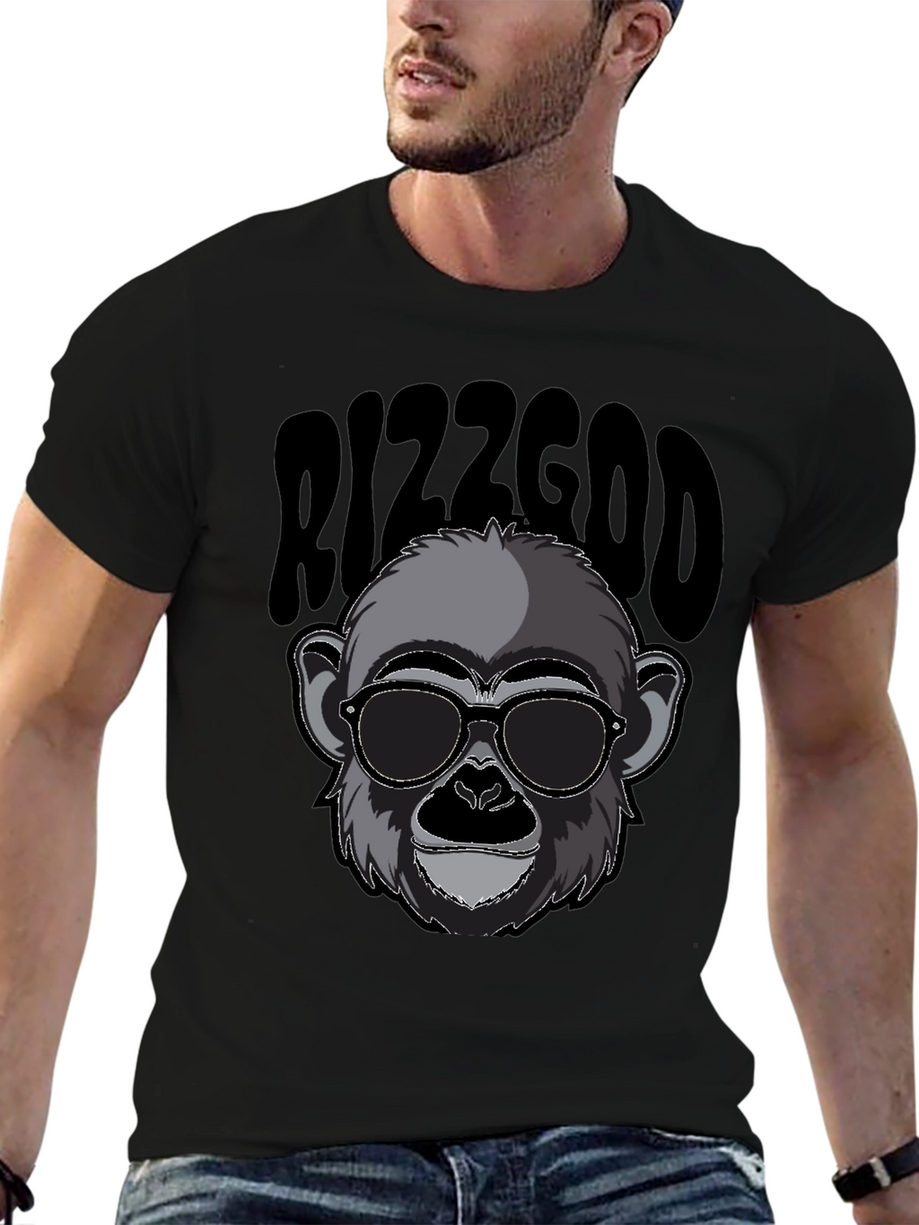 Rizzgod Monkey Graphic Black T-Shirt
