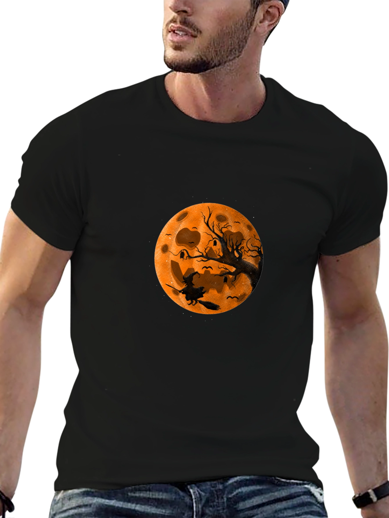 Halloween Witch Moon Black T-Shirt