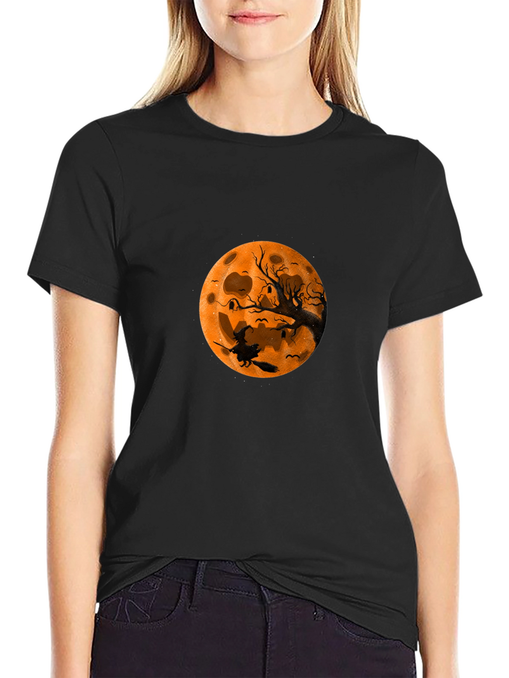 Halloween Witch Moon Black T-Shirt