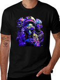 Retro Alien Crew Graphic Black T-Shirt