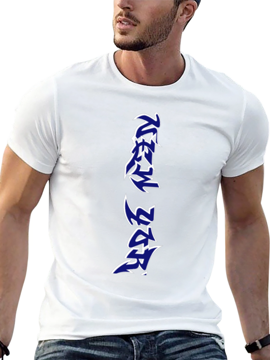 Black T-Shirt with Vertical Graphic Print