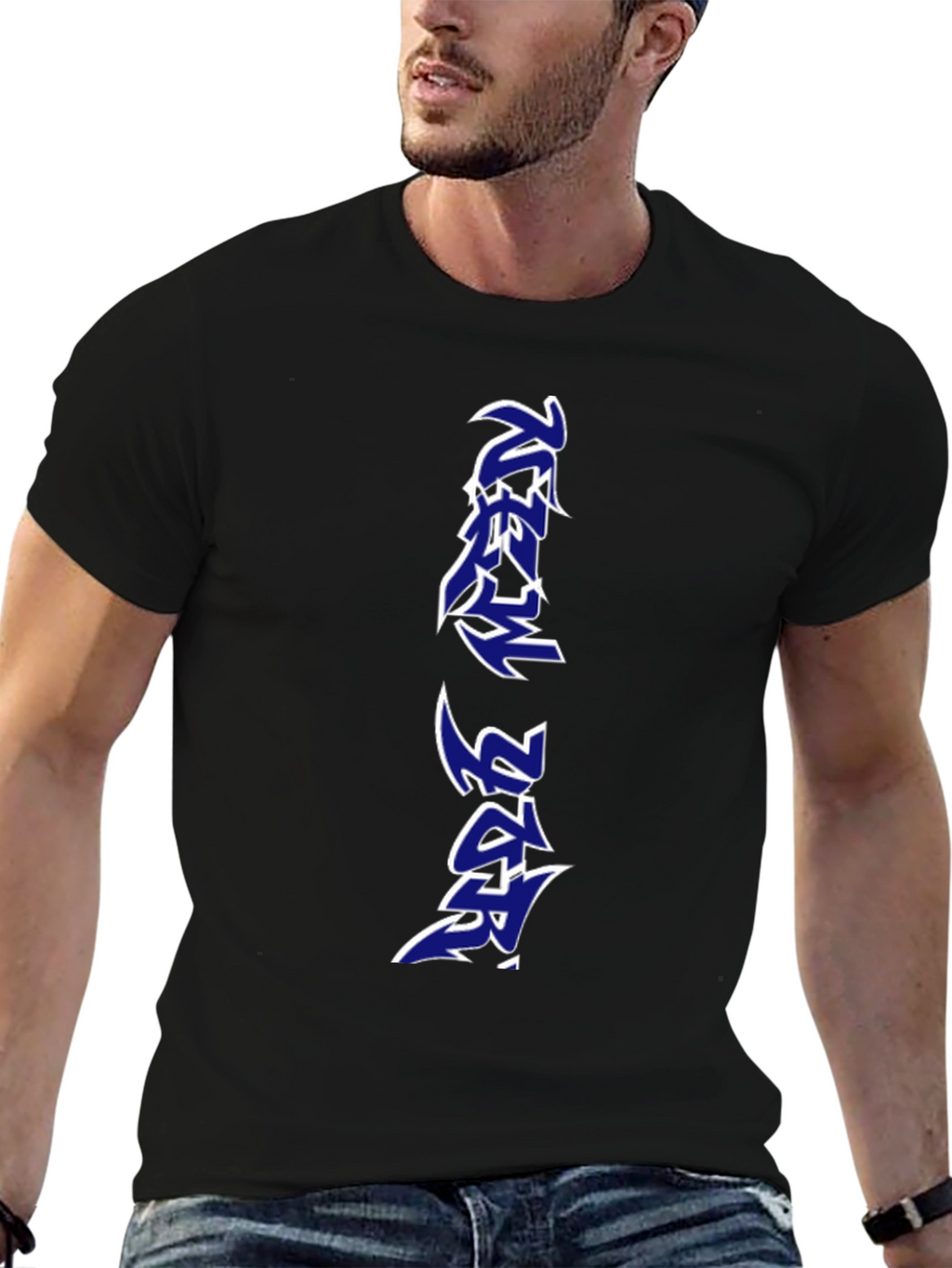 Black T-Shirt with Vertical Graphic Print
