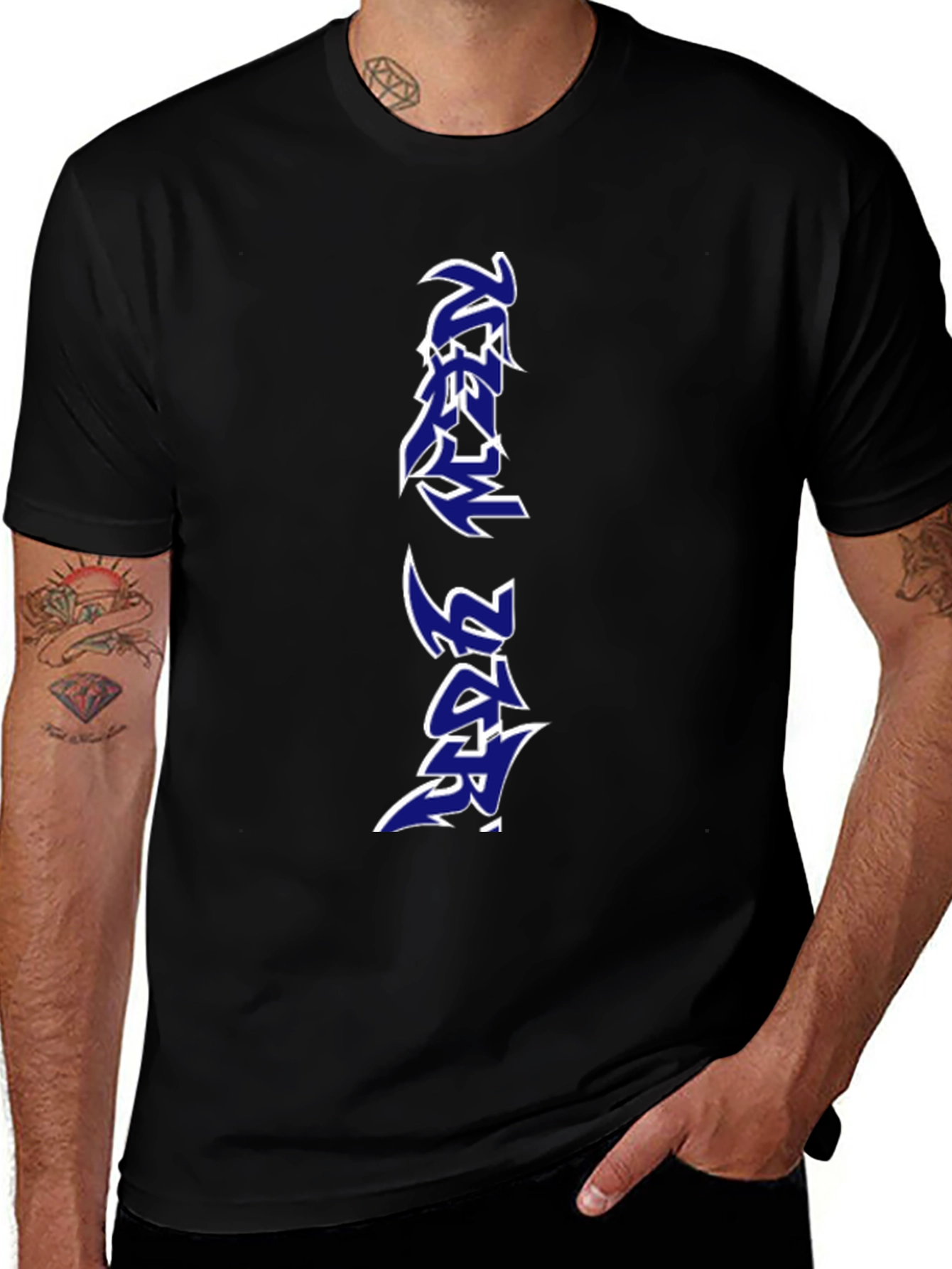 Black T-Shirt with Vertical Graphic Print
