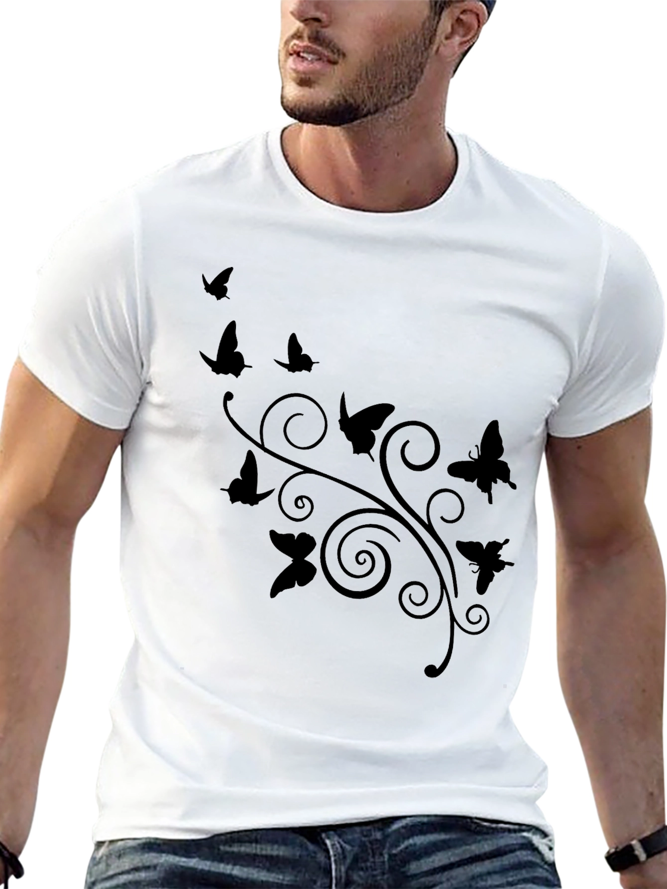 Black Butterfly Swirl Graphic T-Shirt