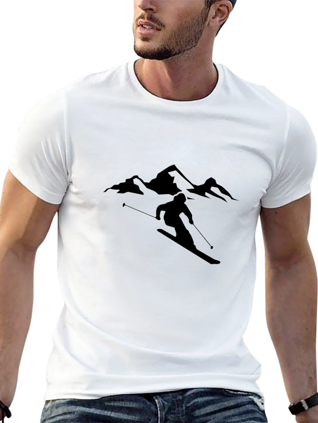 Mountain Skiing Graphic Tee - Black Cotton