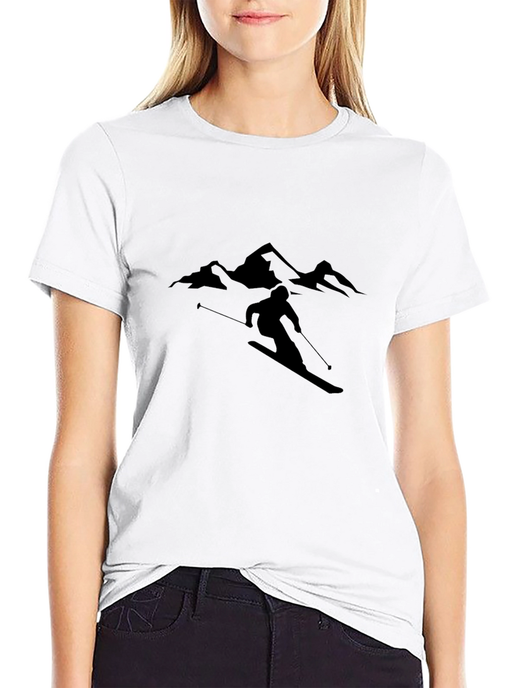 Mountain Skiing Graphic Tee - Black Cotton
