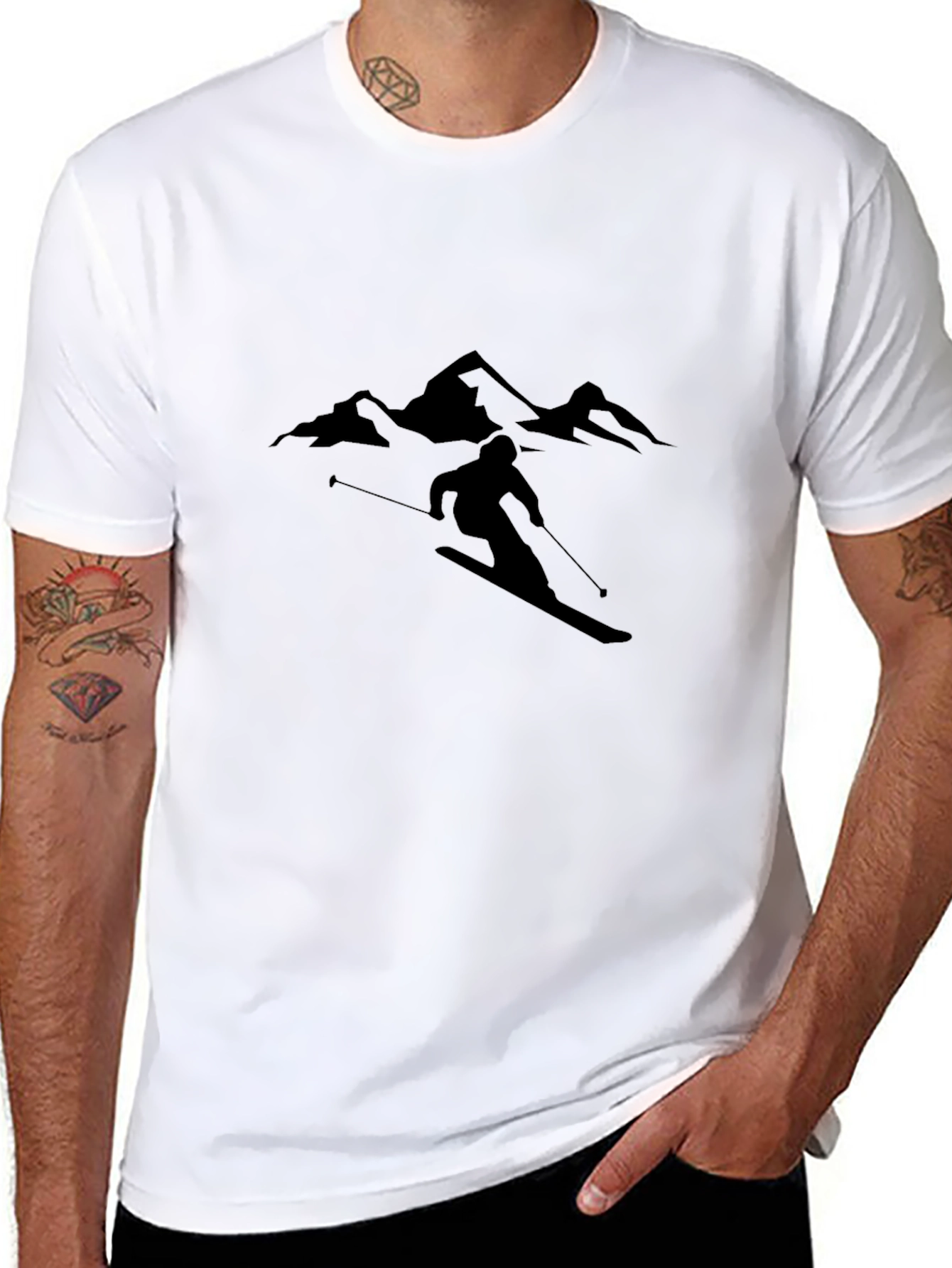 Mountain Skiing Graphic Tee - Black Cotton