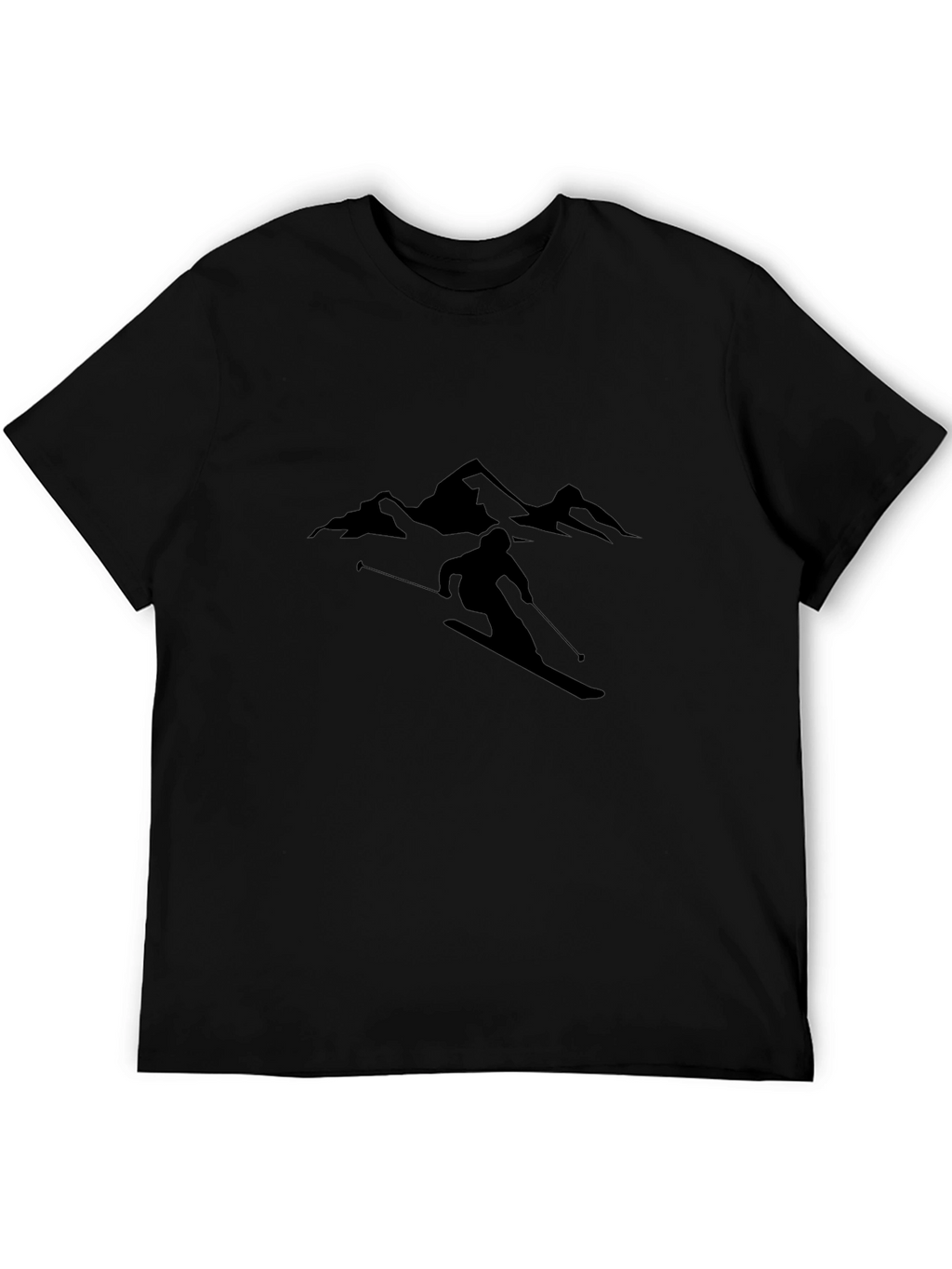 Mountain Skiing Graphic Tee - Black Cotton
