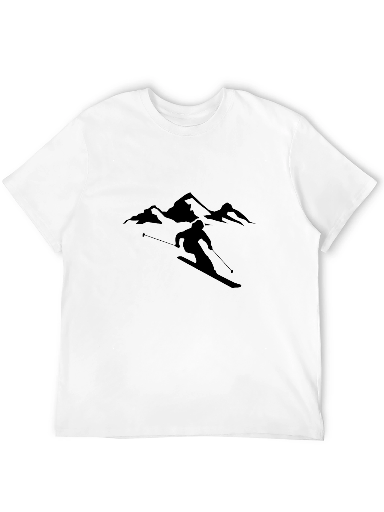 Mountain Skiing Graphic Tee - Black Cotton