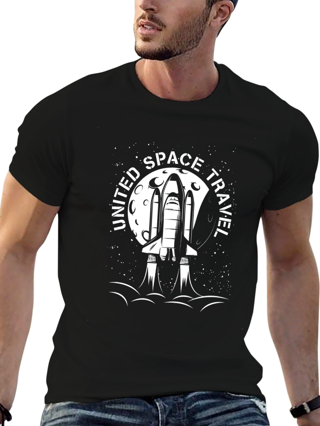 United Space Travel Black Graphic Tee