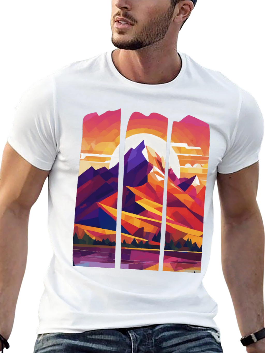 Abstract Geometric Mountain Graphic Tee - Black