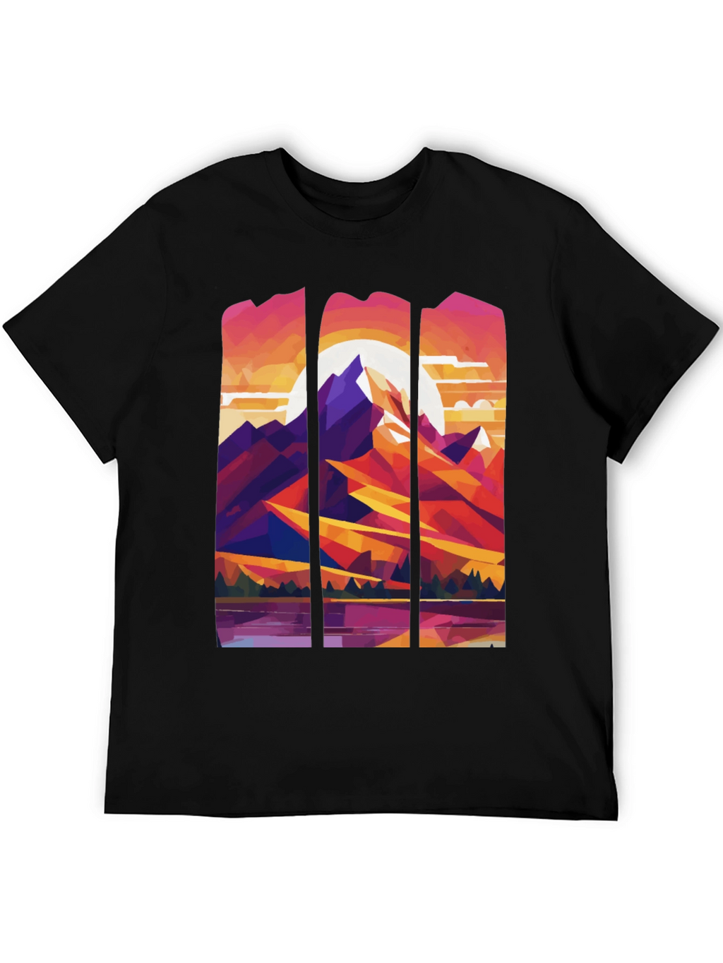 Abstract Geometric Mountain Graphic Tee - Black