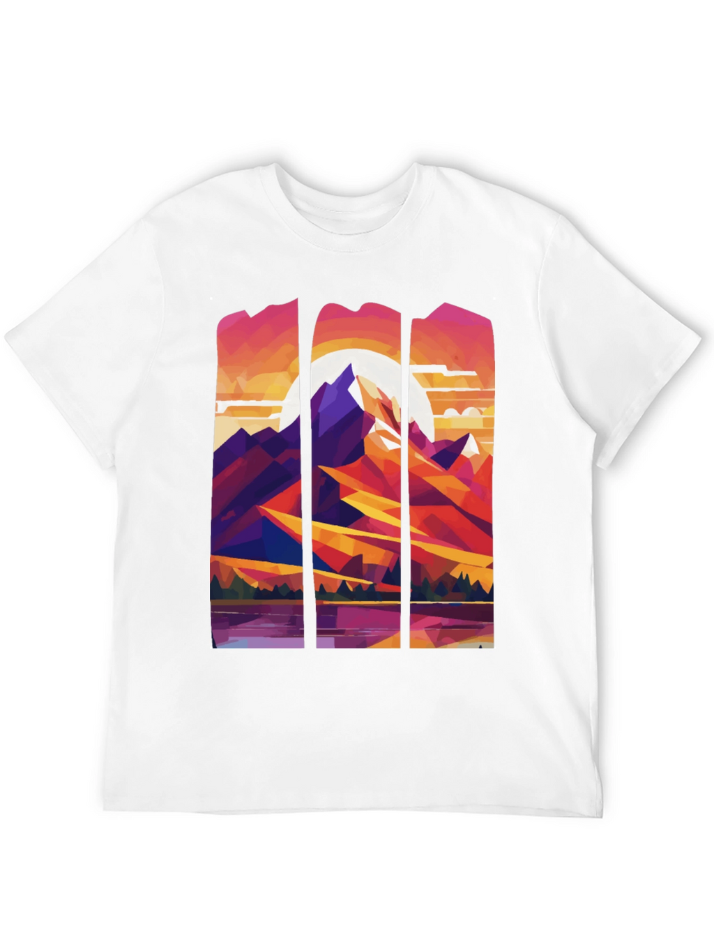 Abstract Geometric Mountain Graphic Tee - Black