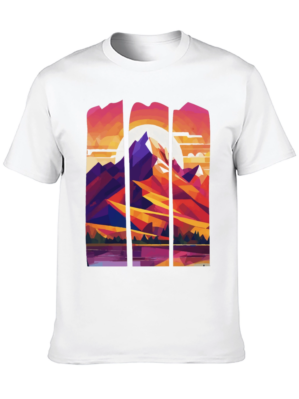 Abstract Geometric Mountain Graphic Tee - Black