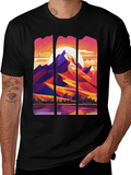 Abstract Geometric Mountain Graphic Tee - Black